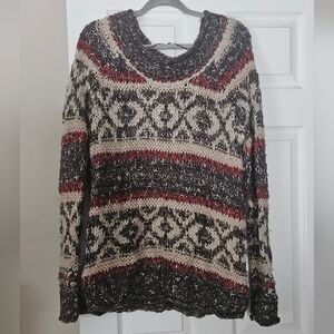 Free People Fair Isle Chunky Knit Sweater XS Oversized Nordic Alpaca Blend Boho